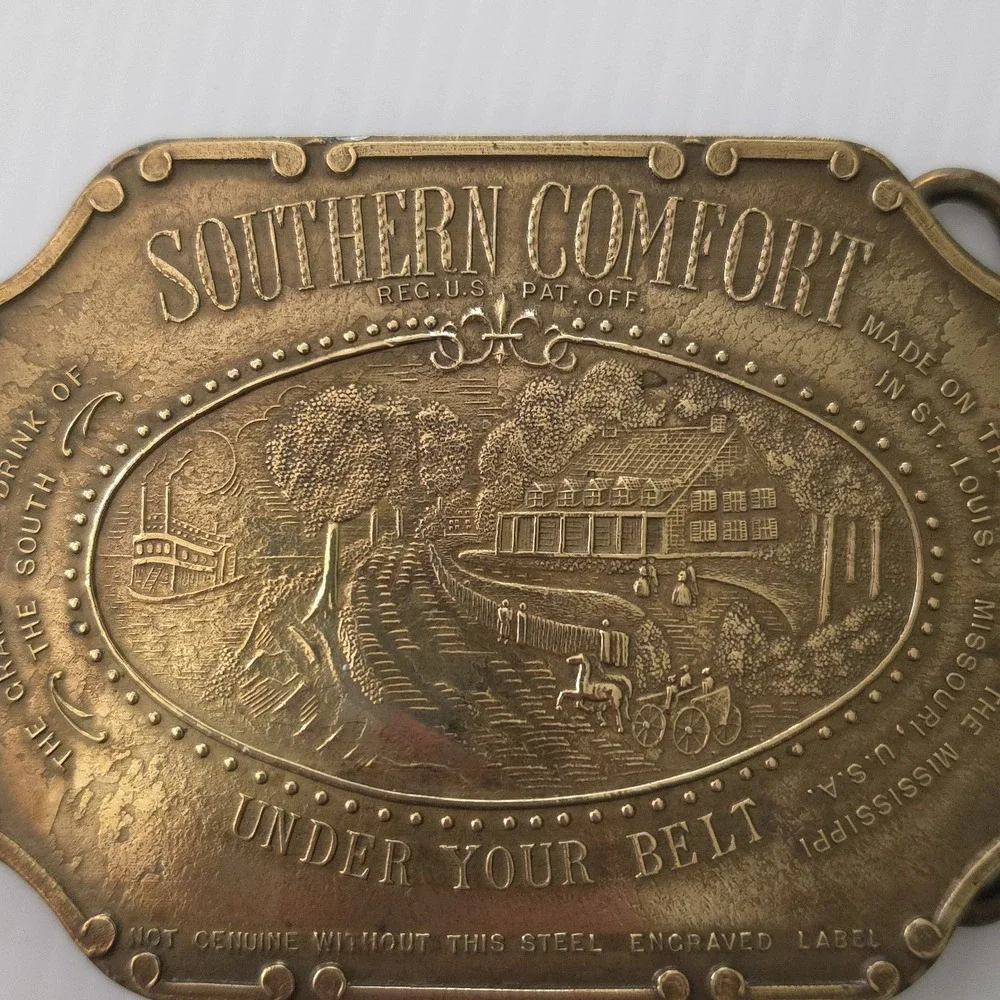 Southern Comfort Under You Belt Buckle Solid Brass Made In England Great Vintage